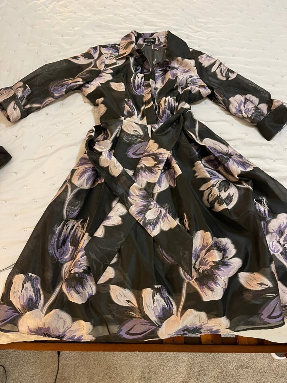 NWT Sz 10 Tahari Arthur S. Levine Black Blush Floral Woven Wrap Dress - Picture 6 of 10